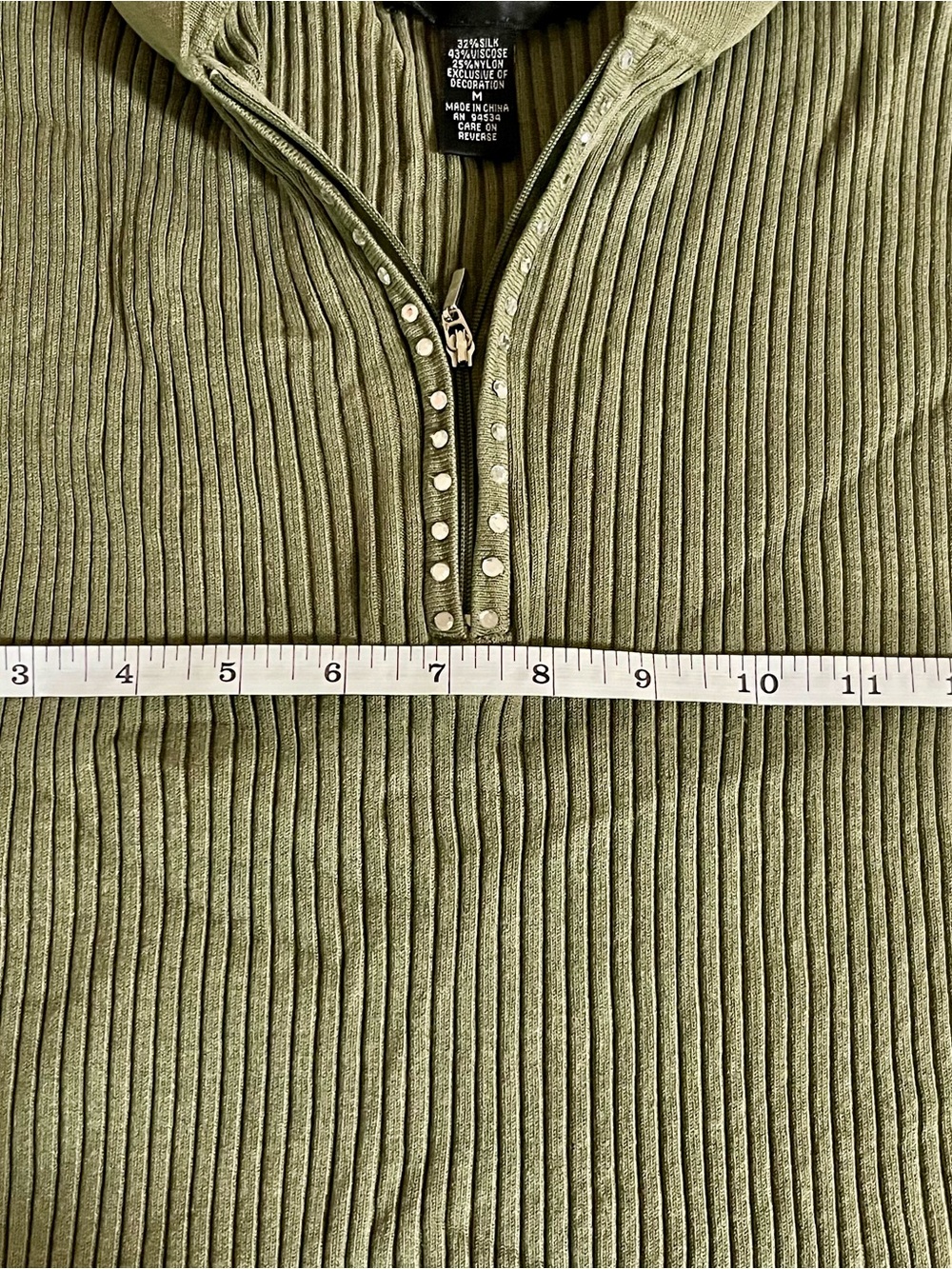 Cable & Gauge Olive Ribbed Sleeveless Zip Polo Tank - Picture 3 of 4
